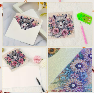 Preview: Diamond Painting 6er-Set Blumen-Leopard-Karten